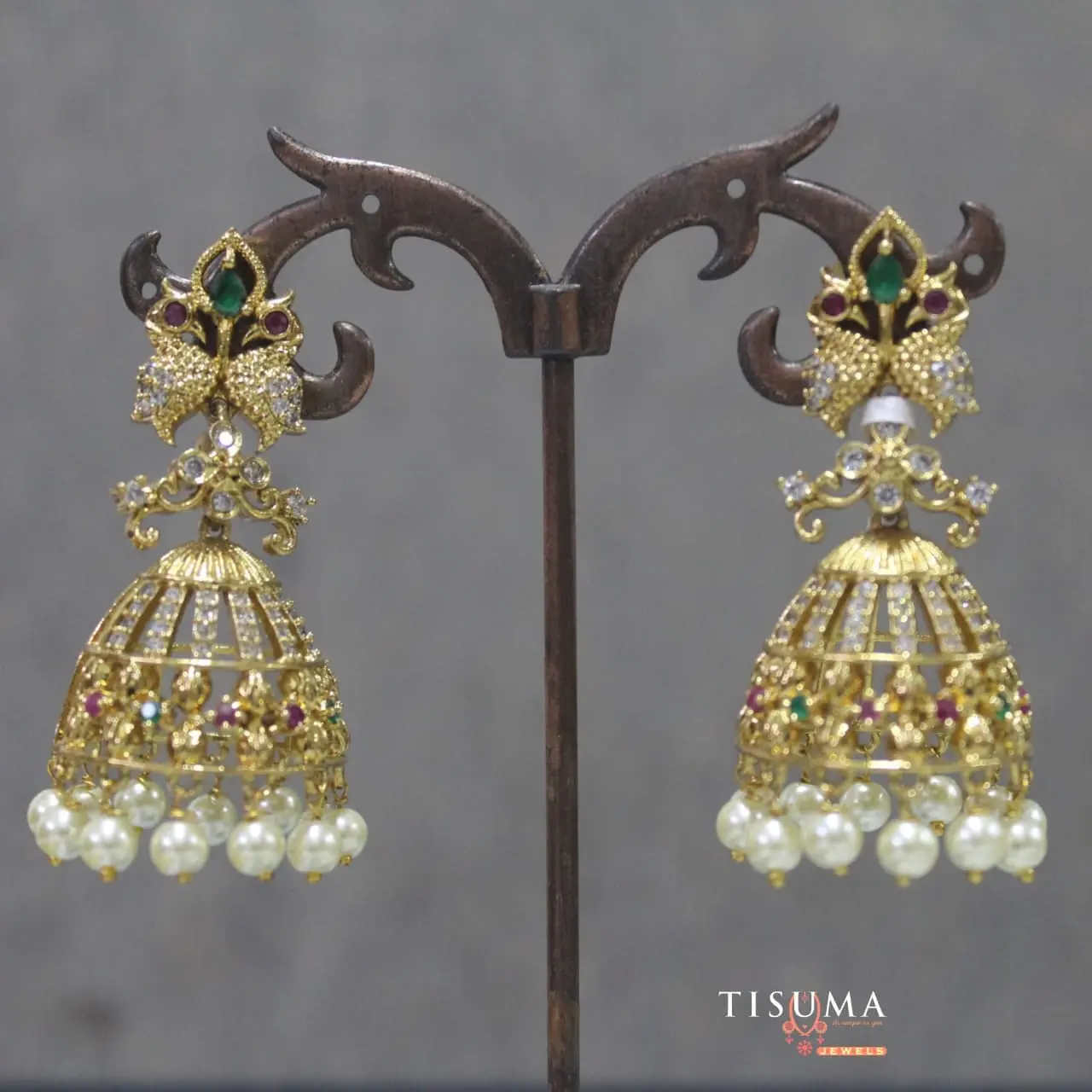 Peacock AD Pearl Jhumkas